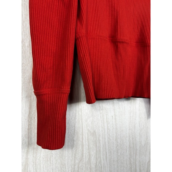 Free People‎ Lala Crop Sweater M Orange Ribbed Statement Sleeve - Picture 7 of 8